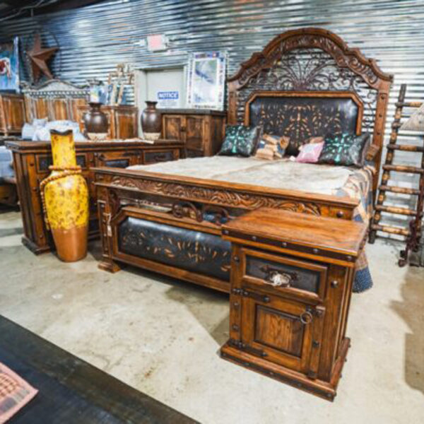 Bella King bed Hand tooled leather