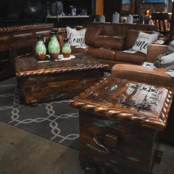 Xochitl Turquoise distressed Rope Coffee and end table storage set